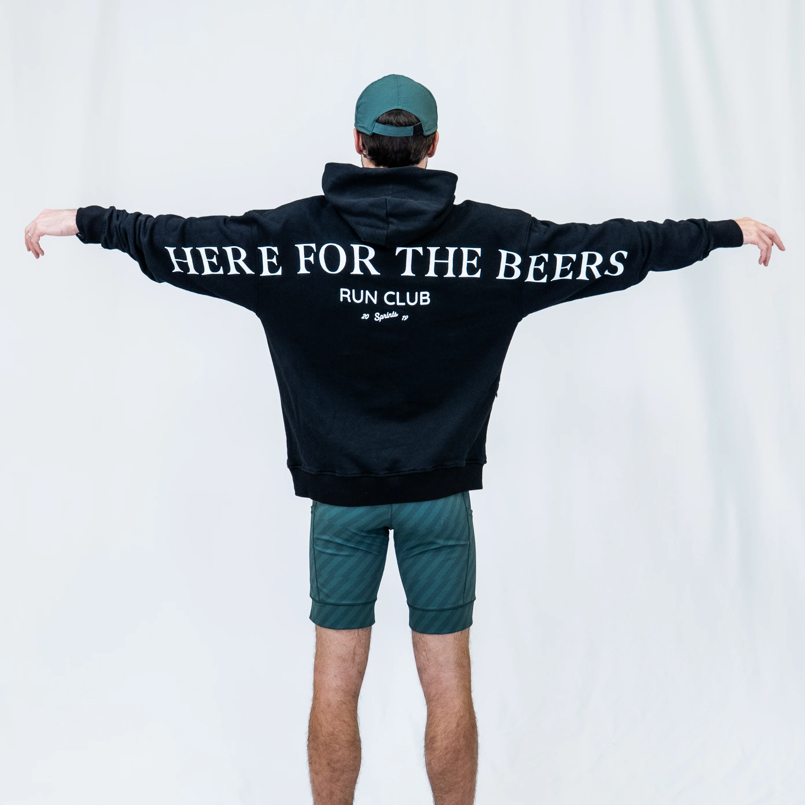 Run Club Oversized Hoodie - Here for the Beers (Unisex) - Black - Image 5