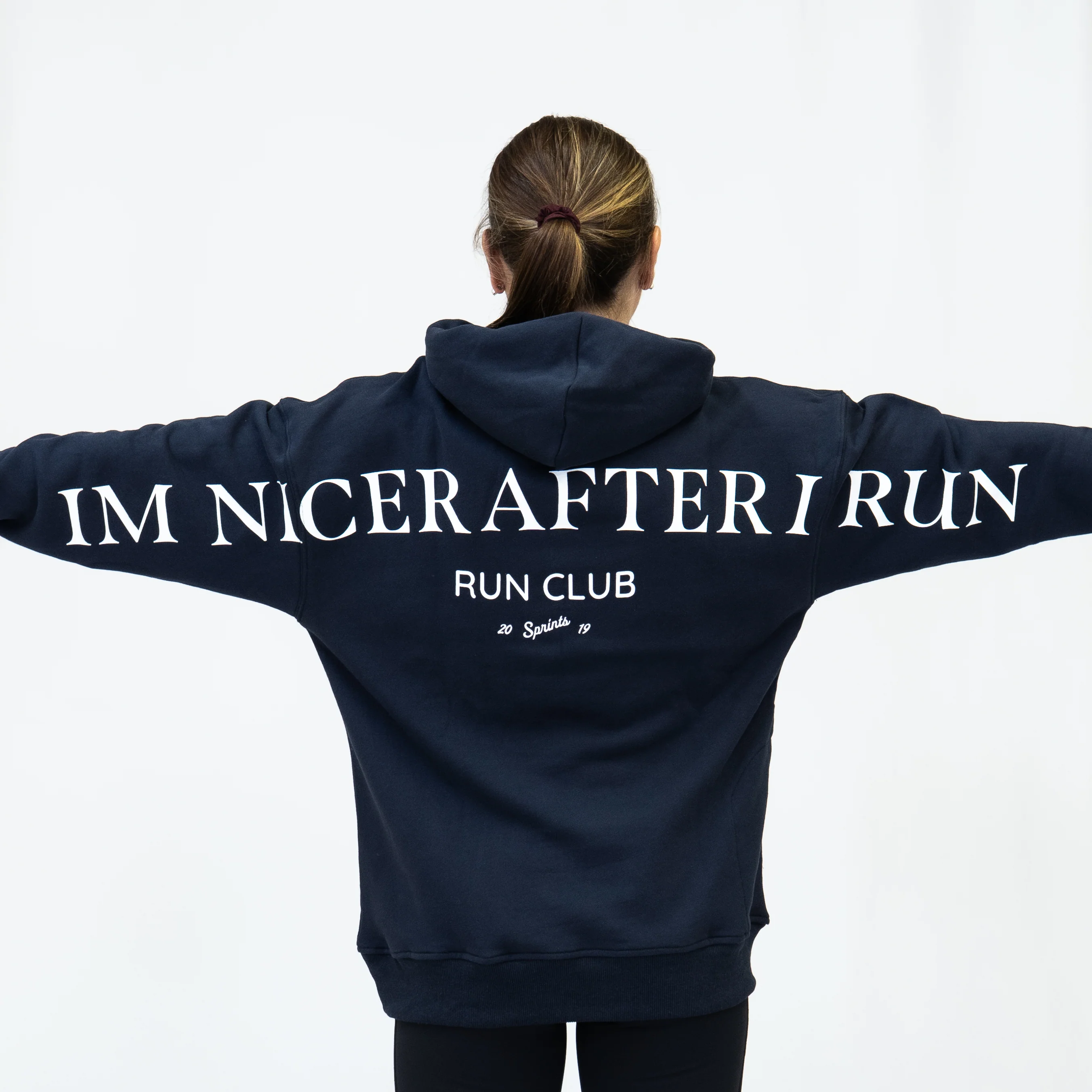 Run Club Oversized Hoodie - I'm Nicer After I Run (Unisex) - Navy - Image 3